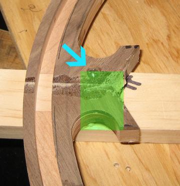 Figure 22: Detail showing holding screw and area to be glued